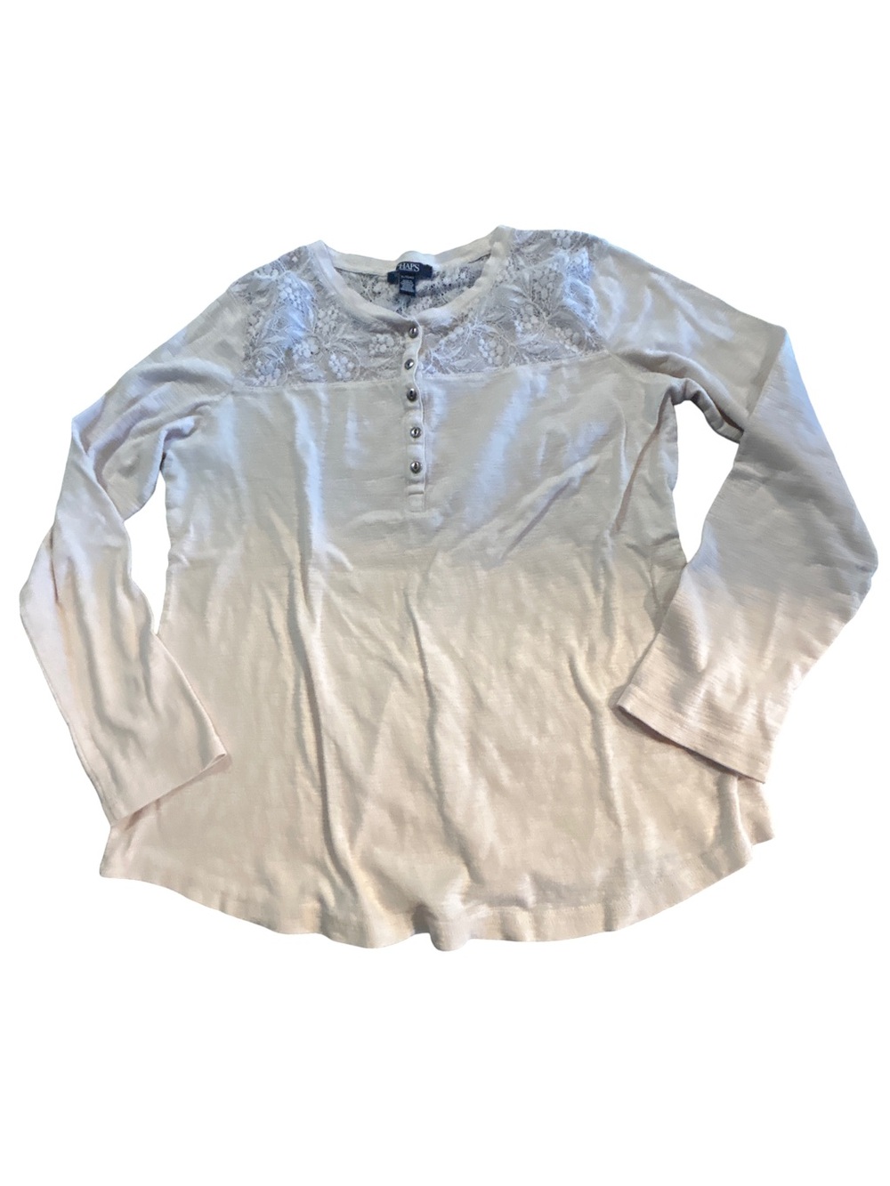 Chaps Ivory Floral Lace Boho Henley Top Long Sleeve Cotton Blend XL Soft Girl